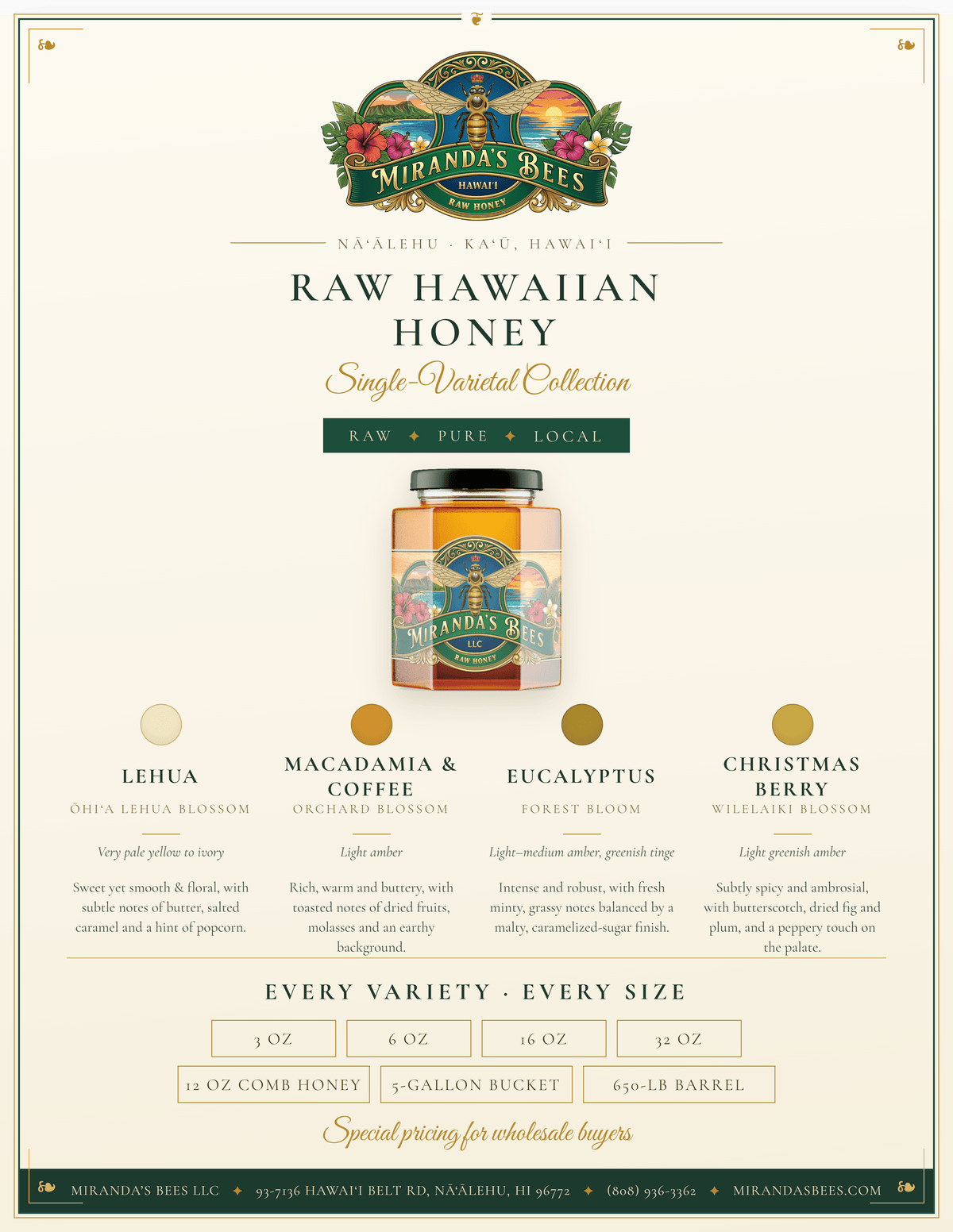Pure raw Lehua Honey in glass jar